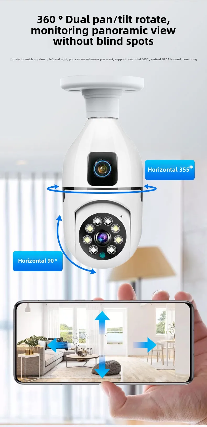 Cloudbirds V360pro E27 Bulb Mini Wireless IP Camera Small Indoor Binocular Dual Screen Right Left Rotate Screw PTZ Cloud Data