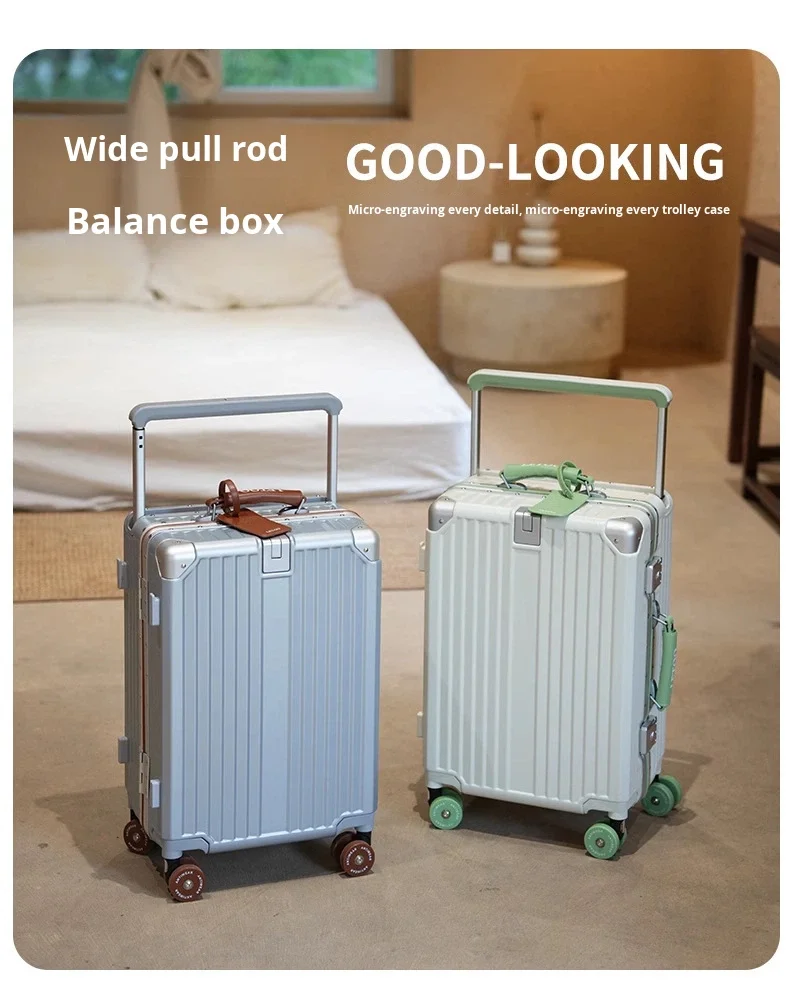 product 26 inch modern aluminum frame luggage box mute spinner large capacity boarding password travel suitcase skating wheels tsa lock-8