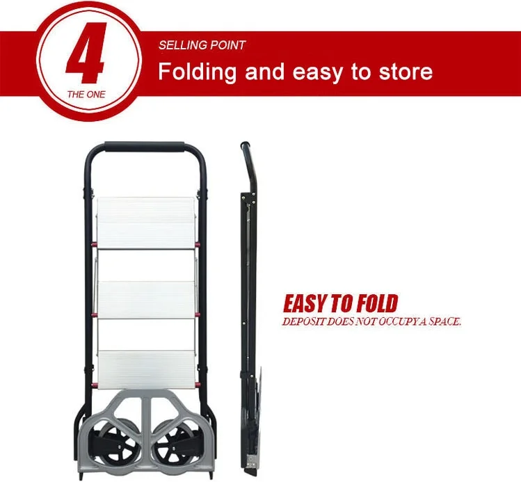 2 Step Ladder Hand Truck 2in1 Aluminum Folding Stool Ladder 330lbs