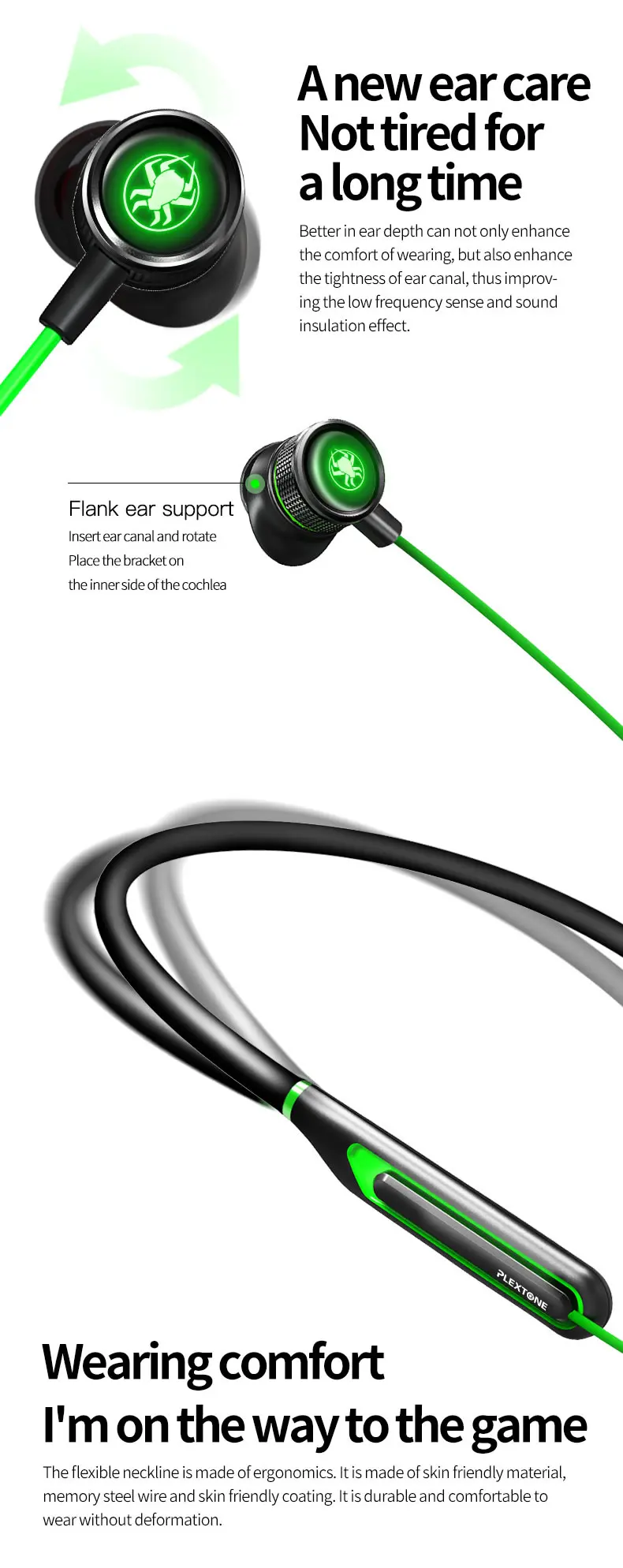 Plextone G2 Virtual 7.1CH Game 3D Sound Effect Gaming Wireless Earphone Wireless Headset V5.0 Gaming Earphone With Led Light
