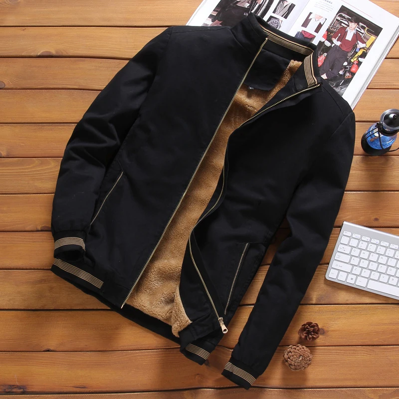 Autumn Bomber Jackets Casual Male Outwear Fleece Thick Warm Windbreaker Jacket Mens Baseball Coats Clothing_voghion.com