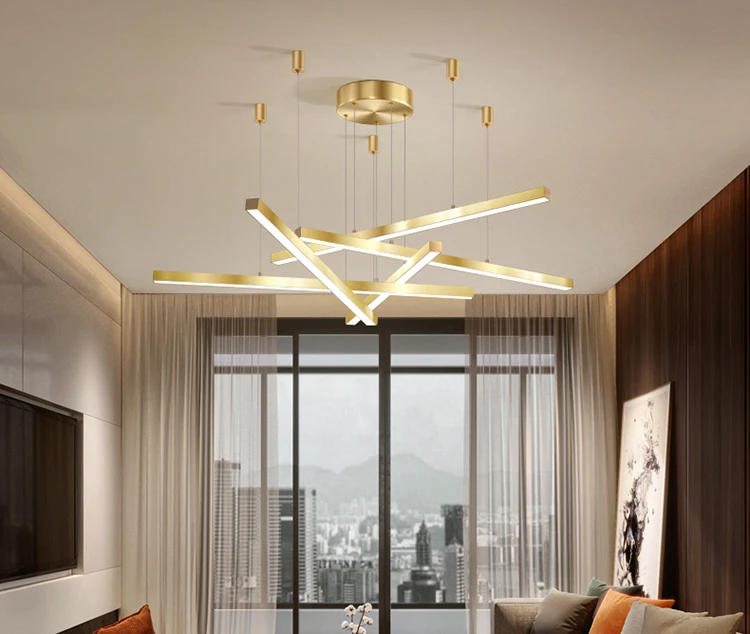 Golden liner led pendant ceiling light golden simple handling lamp  living room decorative pendant lamp office lighting