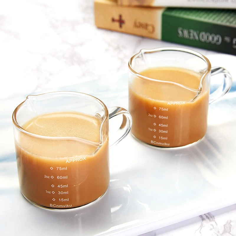 Bcnmviku Double Spout Espresso Shot Glass Measuring Cup With Wood