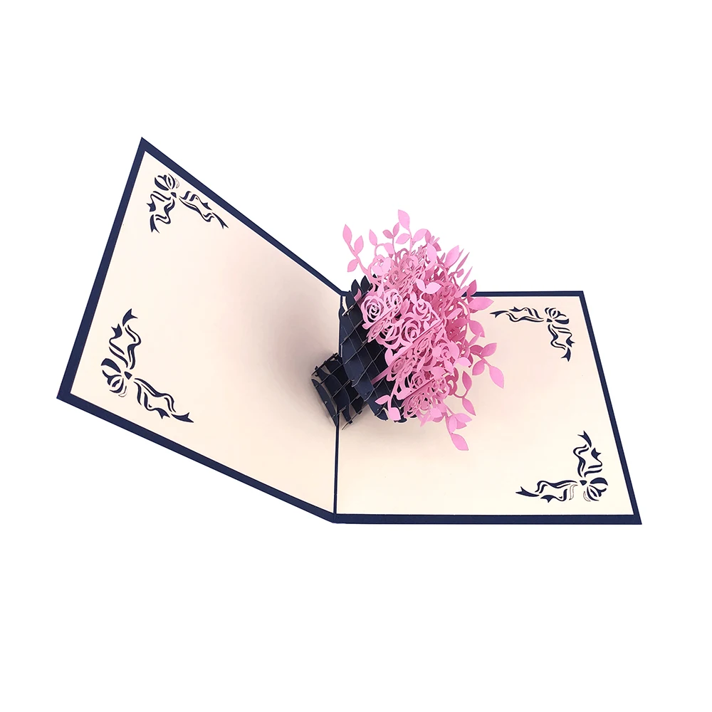 customised 3d pop up laser cut pink flower thank you card custom with logo