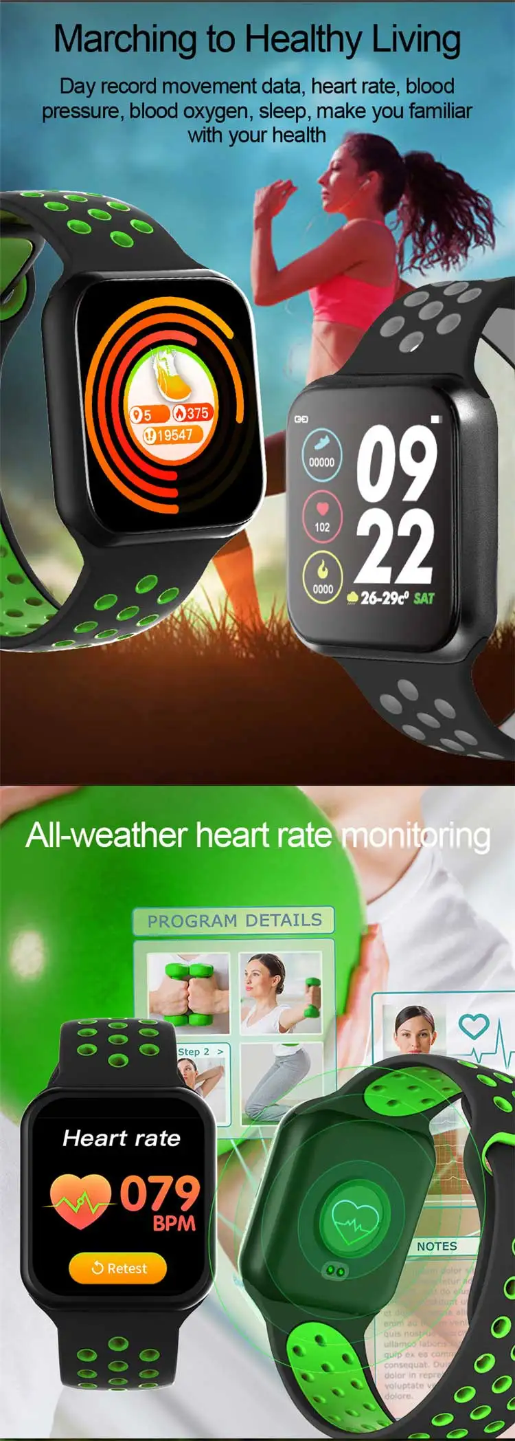 F9 Smart Watch IP67 Waterproof Alloy Case Heart Rate Blood Pressure Monitor Smartwatch PK S226 F8