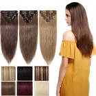 16 "-24" ストレートクリップ 8 ピース/セット remy 27brown ハイライトブロンド色ブラジル人毛クリップで