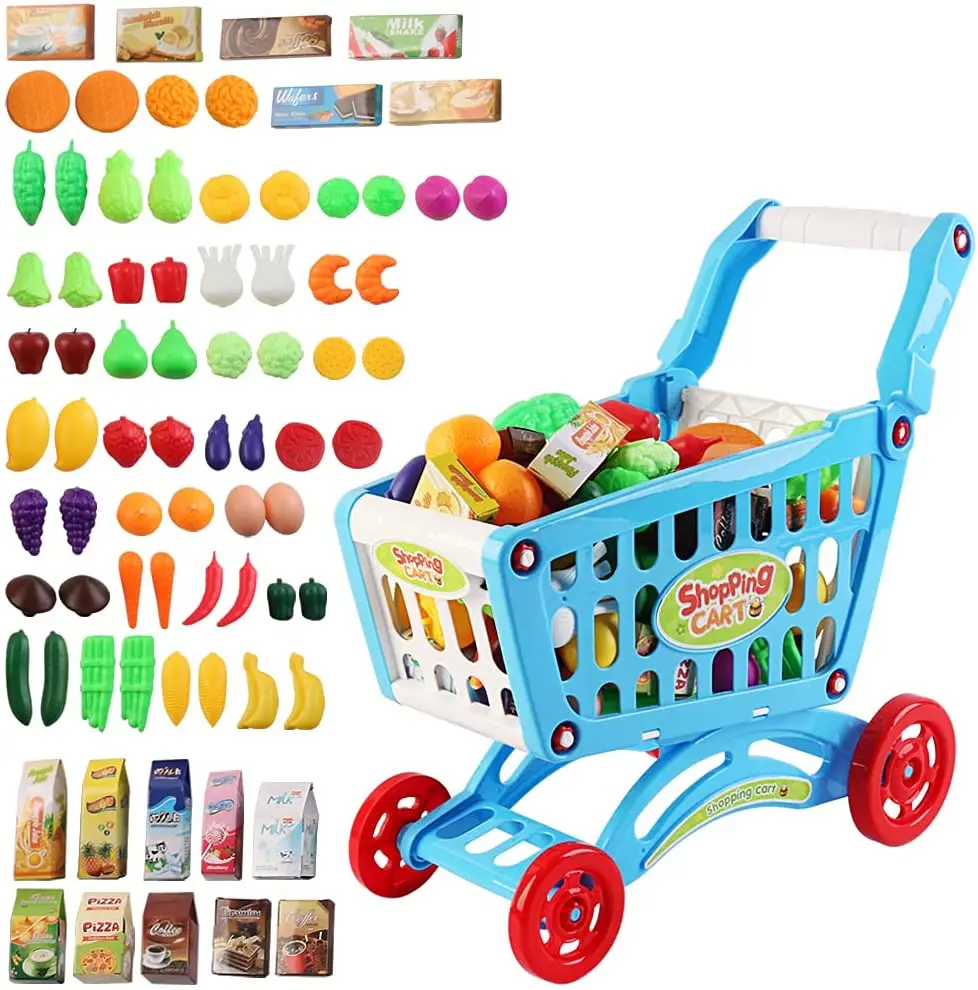 Mini Target Shopping Cart Trolley Play Set Includes Grocery Food Fruit