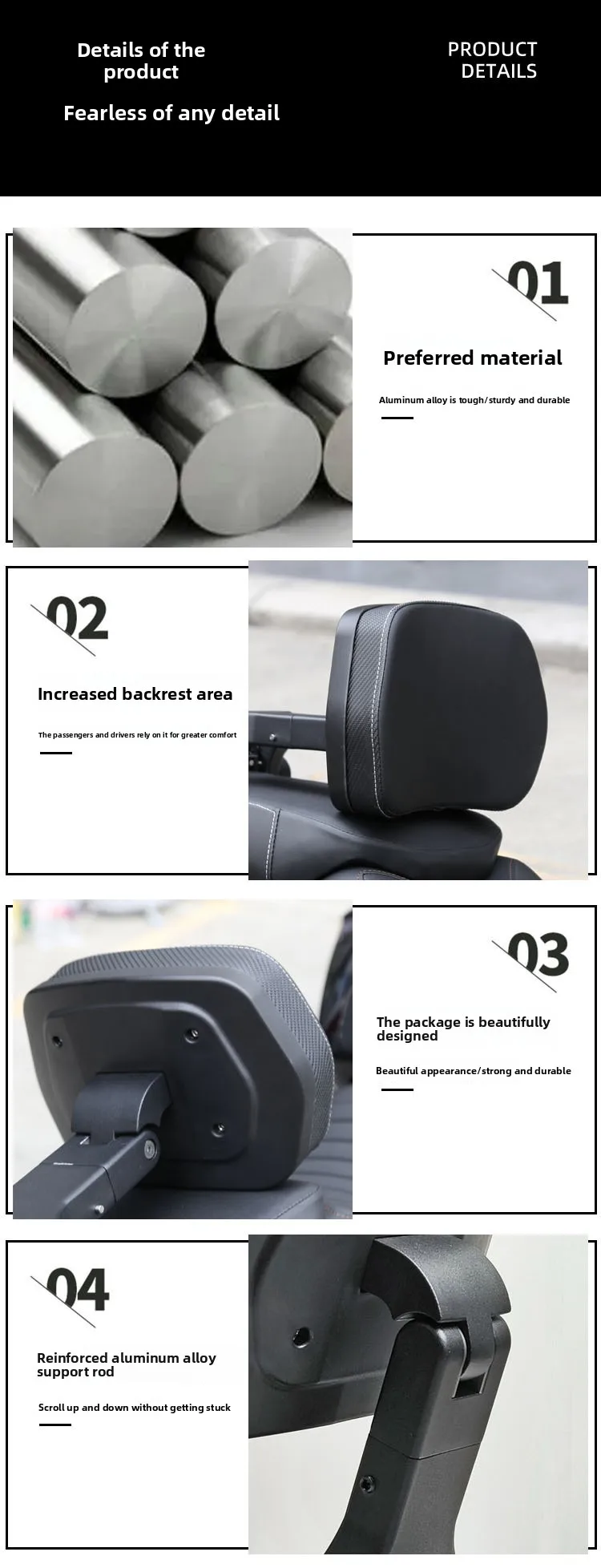 Motorcycle Backrest Waist Support High-Rebound Foldable Aluminum Alloy ...