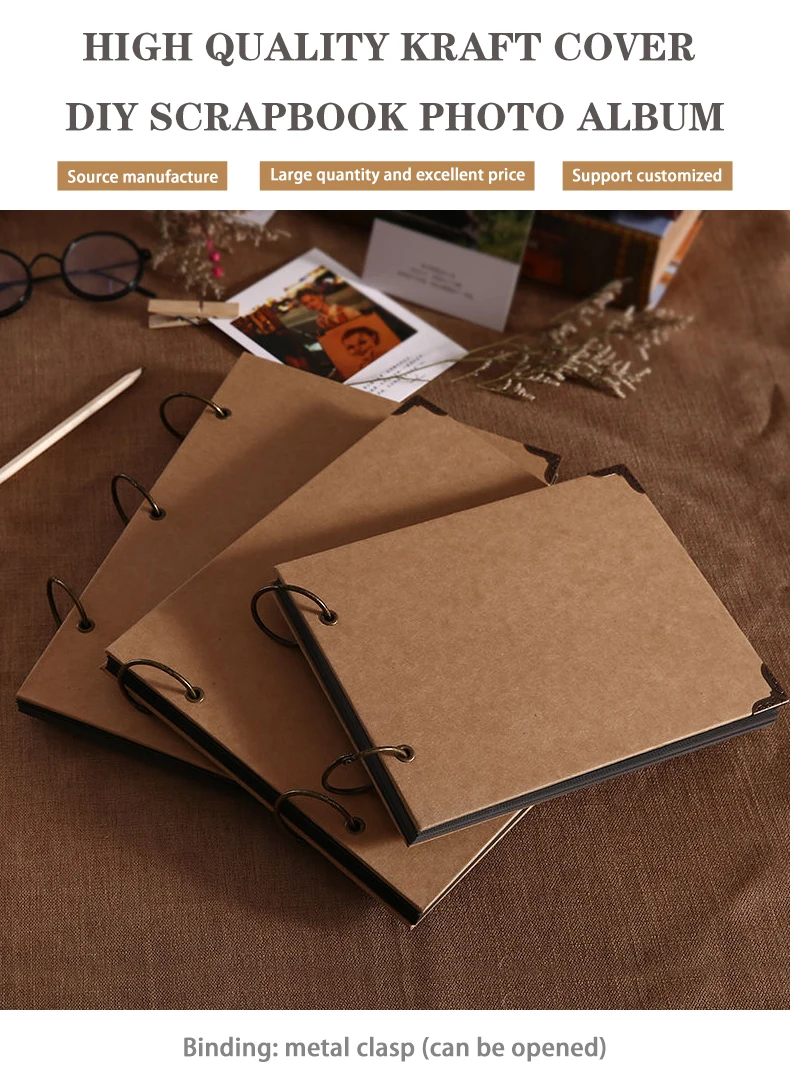 Custom High Quality Kraft Cover DIY Cardstock Scrapbook Photo Album