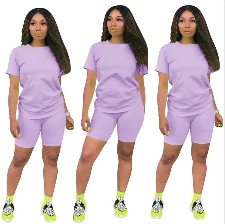 Hot Sale  Women Clothing  Polyester  Short Sleeves Neon Two Pieces Shorts Set Casual 2 Piece Women Outfit