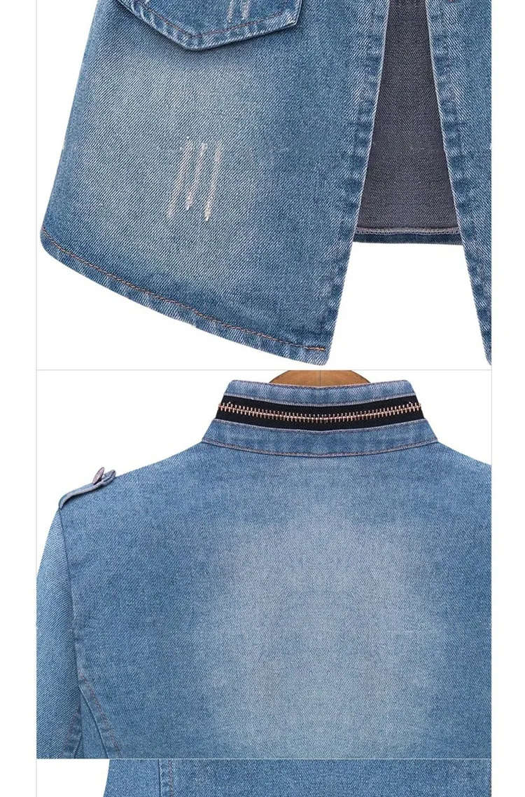 Distressed Zip Up Giubbino Donna European Turnhout Women Long Jean Jacket Plus Size