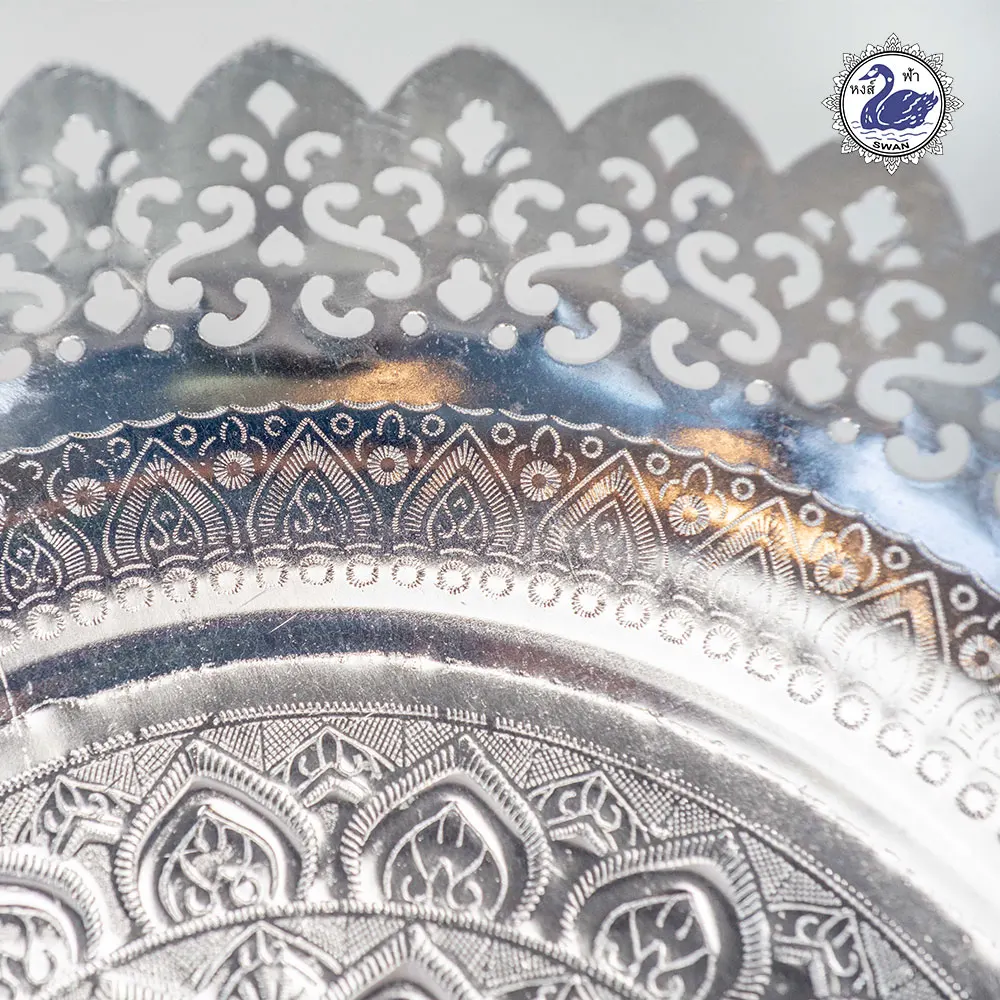 Buddhism Thai Product Sacredperforated Pedestal 38 Cm. Silver Color Round Aluminium For Serving