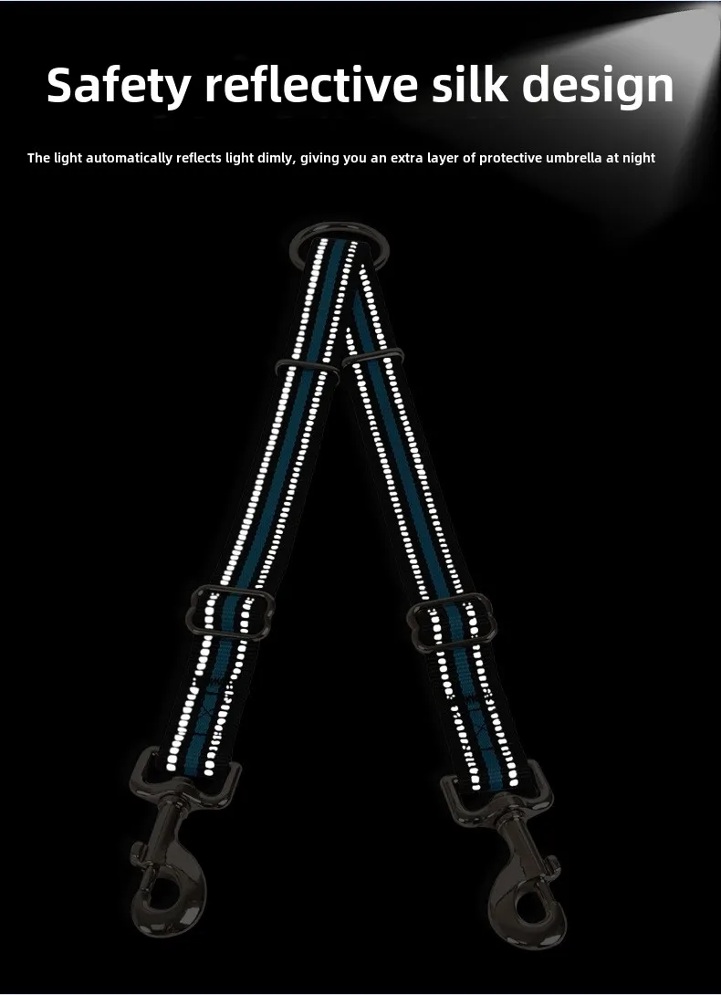 Double-Headed Reflective Eco-friendly Nylon Dog Walking Leash Solid One-to-Two Strap with Ribbon Decoration for Large Breed Dogs