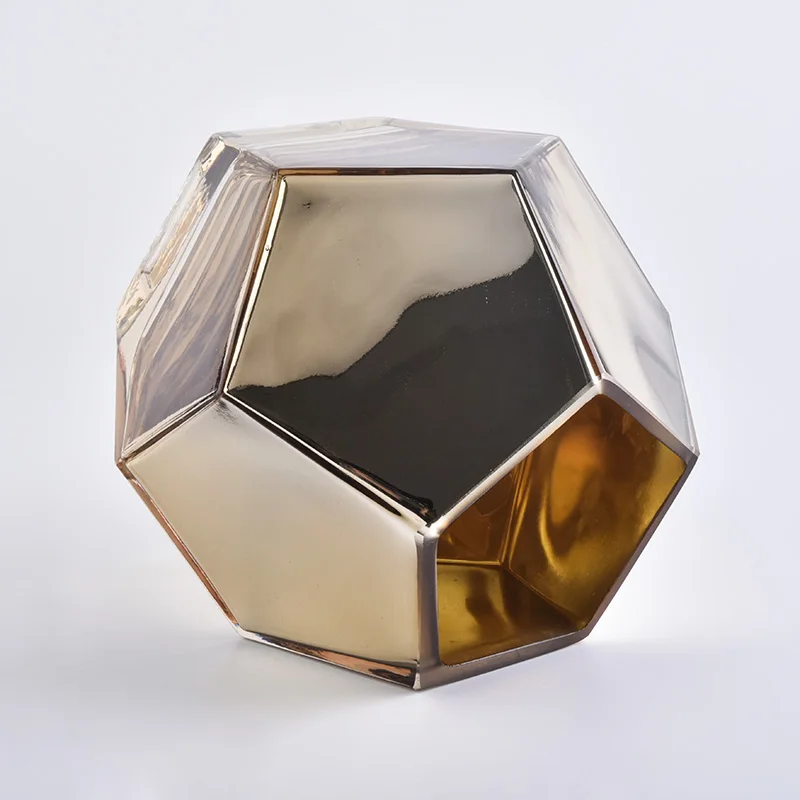 Large Gold Pentagon Glass Candle Holders Home Decor Pieces