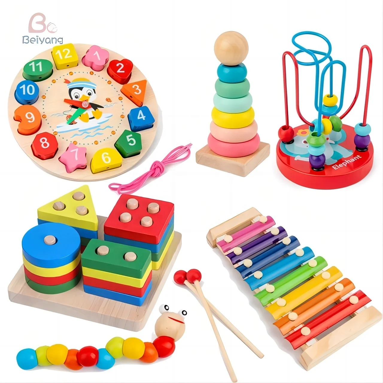 Montessori Wooden Baby Toy Set | Developmental Games & Puzzles For Boys ...