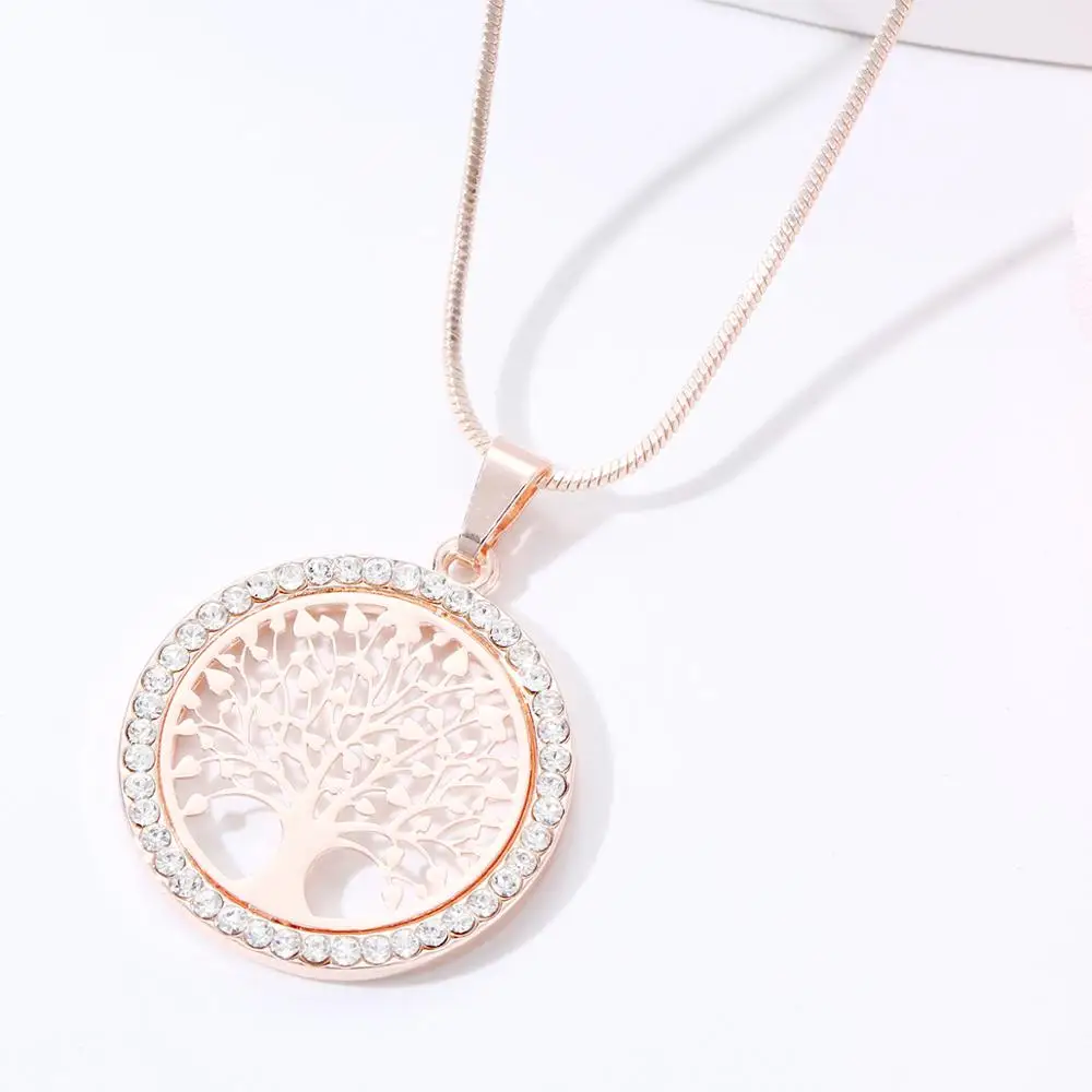 HOT Rose Gold Tree of Life Crystal CZ Cubic Zirconia Pendant Necklace Jewelry 
