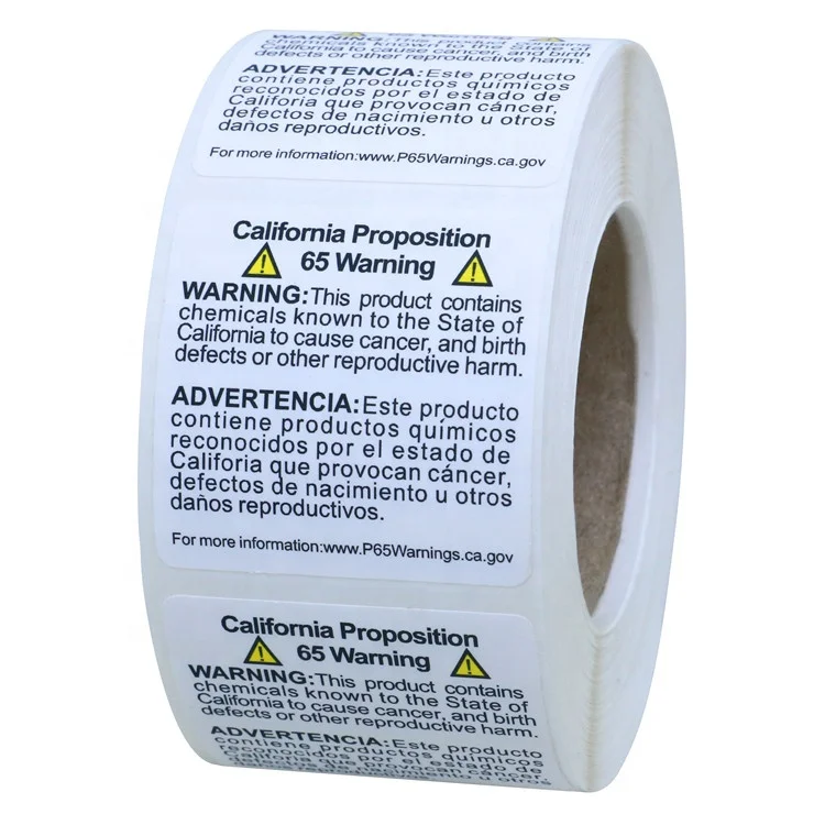 California Proposition Prop 65 Warning Labels 1.5 Inch Square 500 