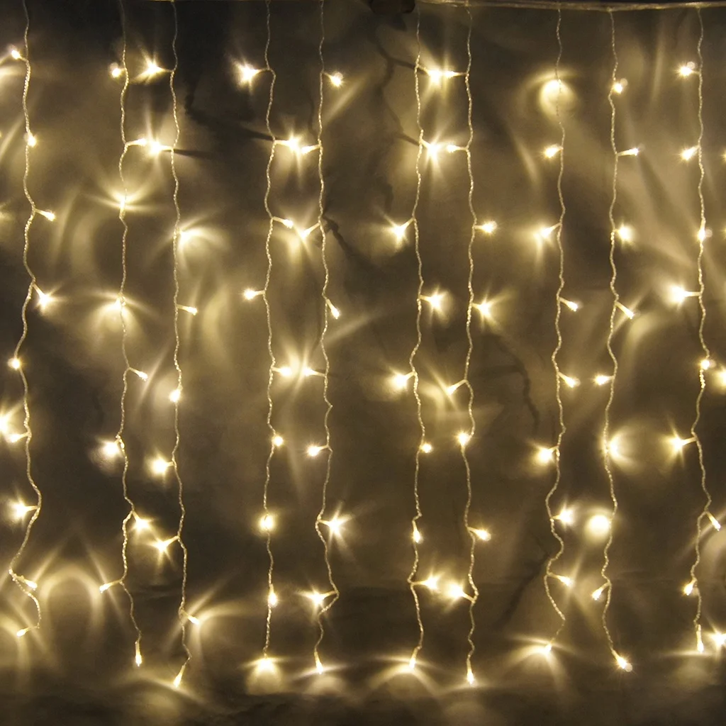 Hot 300LEDS Warm White 8 Modes Christmas Decorative Indoor Outdoor Wall LED Fairy String Light Window Curtain Icicle Light