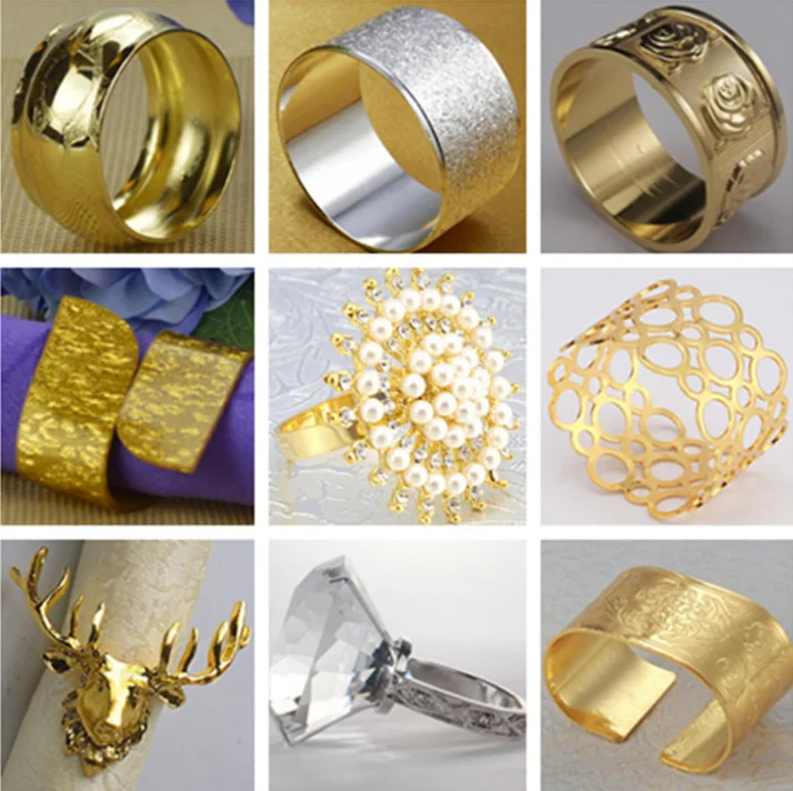 Hotel restaurant banquet gold silver plated napkin rings for weddings
