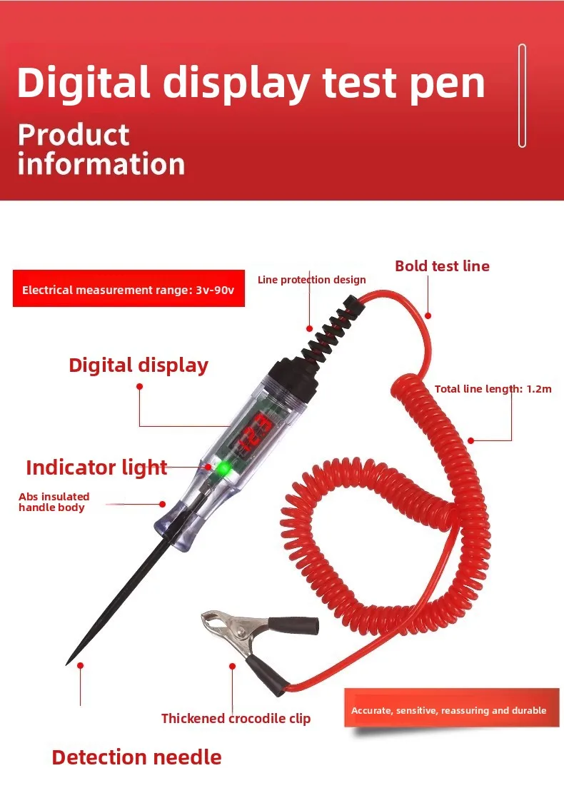LED Display Digital Voltage Tester for Cars 12V 24V 70V Auto Repair Circuit Fuse Detection Vehicle Tools