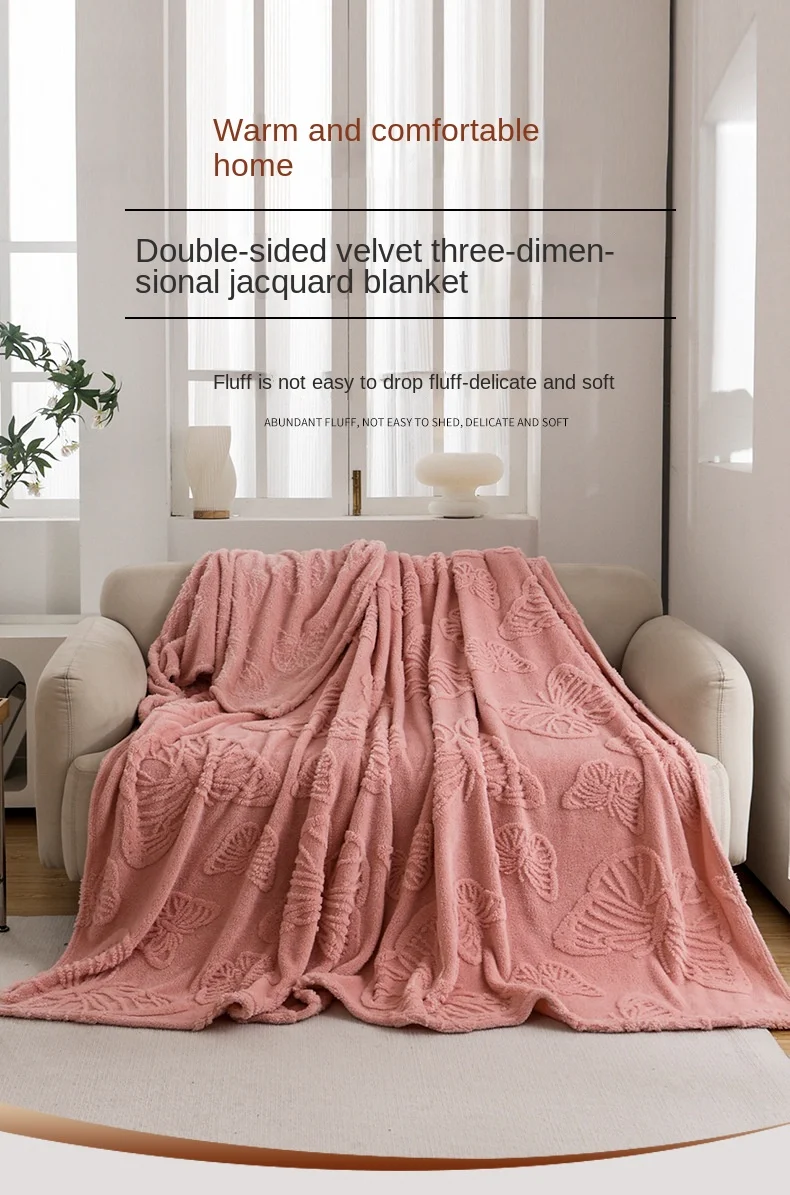 New Knitted Flannel Taffeta Fleece Butterfly Flower Stereo Jacquard Eco-friendly 100% Polyester All-Season Bedding Travel Nap manufacture