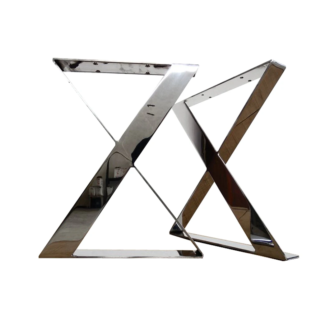 Good Quality Flat Stainless Steel Shinny Brushed Chrome X Shaped Table