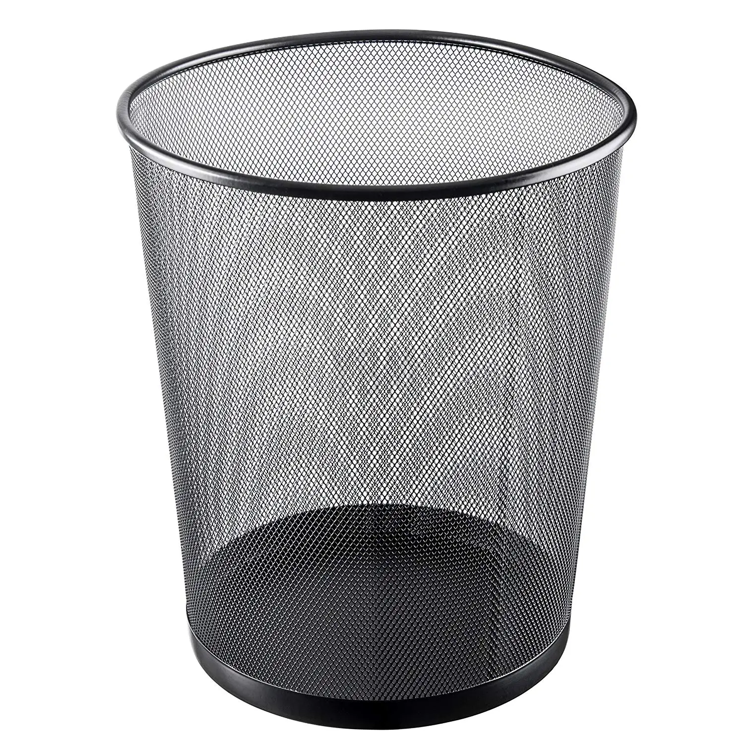 Small Wastebasket Waste Bin Round Steel Mesh 10.5 Inch Black Office