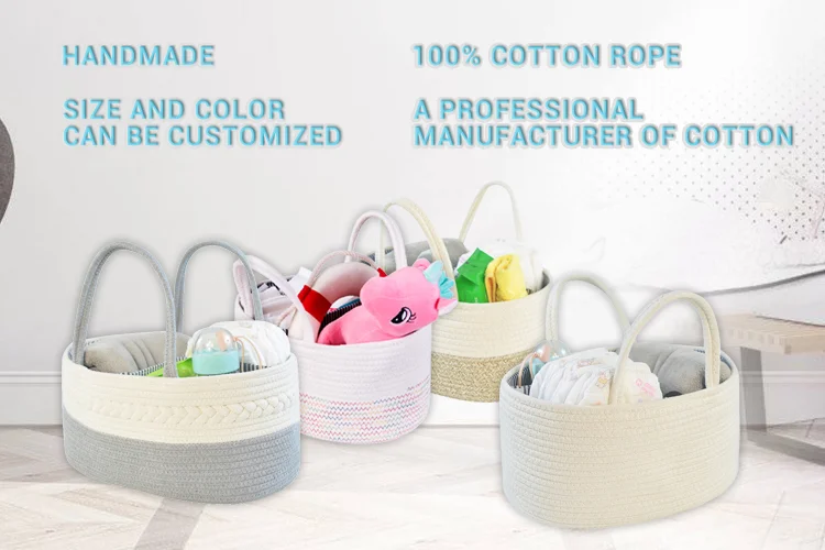 Amazon Hot Sale Cotton Rope Baby Hamper Portable Diaper Caddy Organizer ...