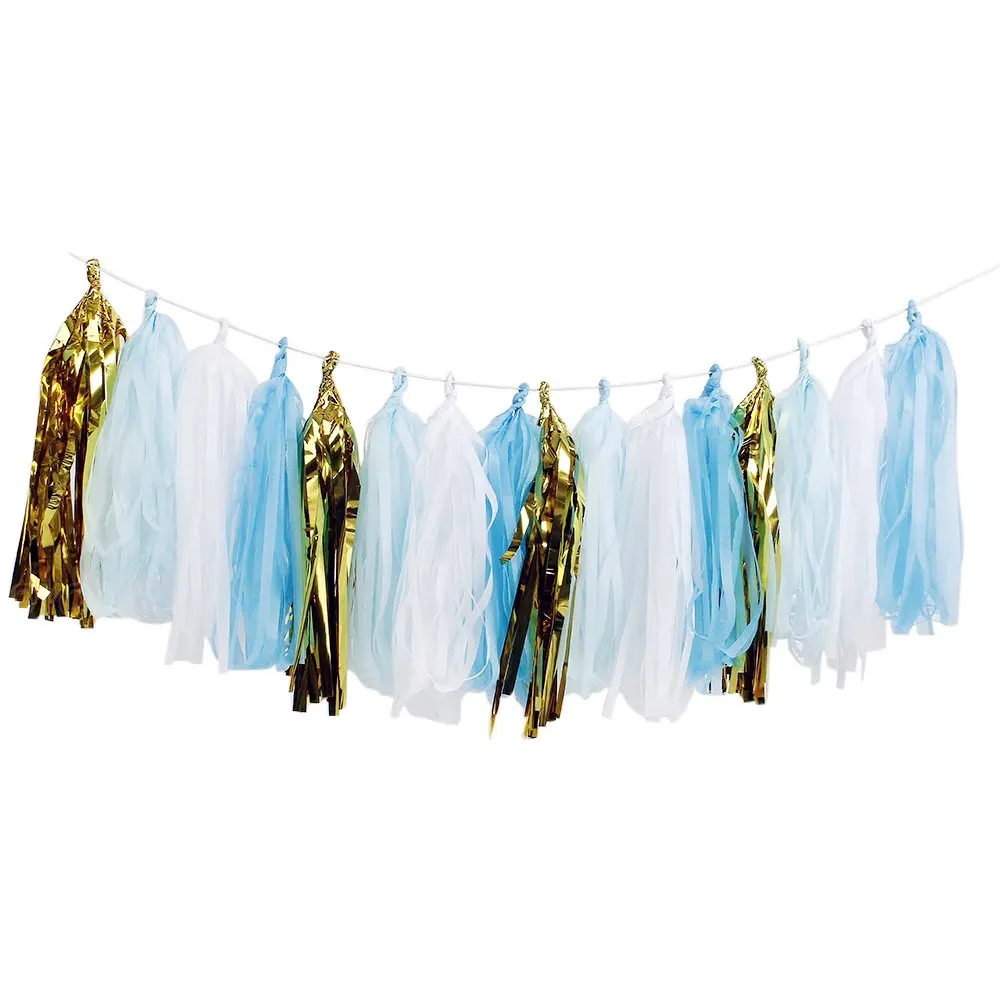 25pcs Navy Blue White Tissue Paper Tassel Garland Hanging Tassel Banner