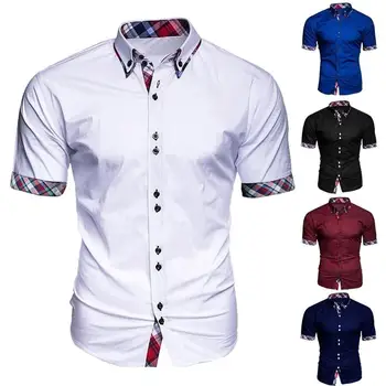 Slim Fit Male Shirt Fashion Men's Business Patchwork Button Casual ...