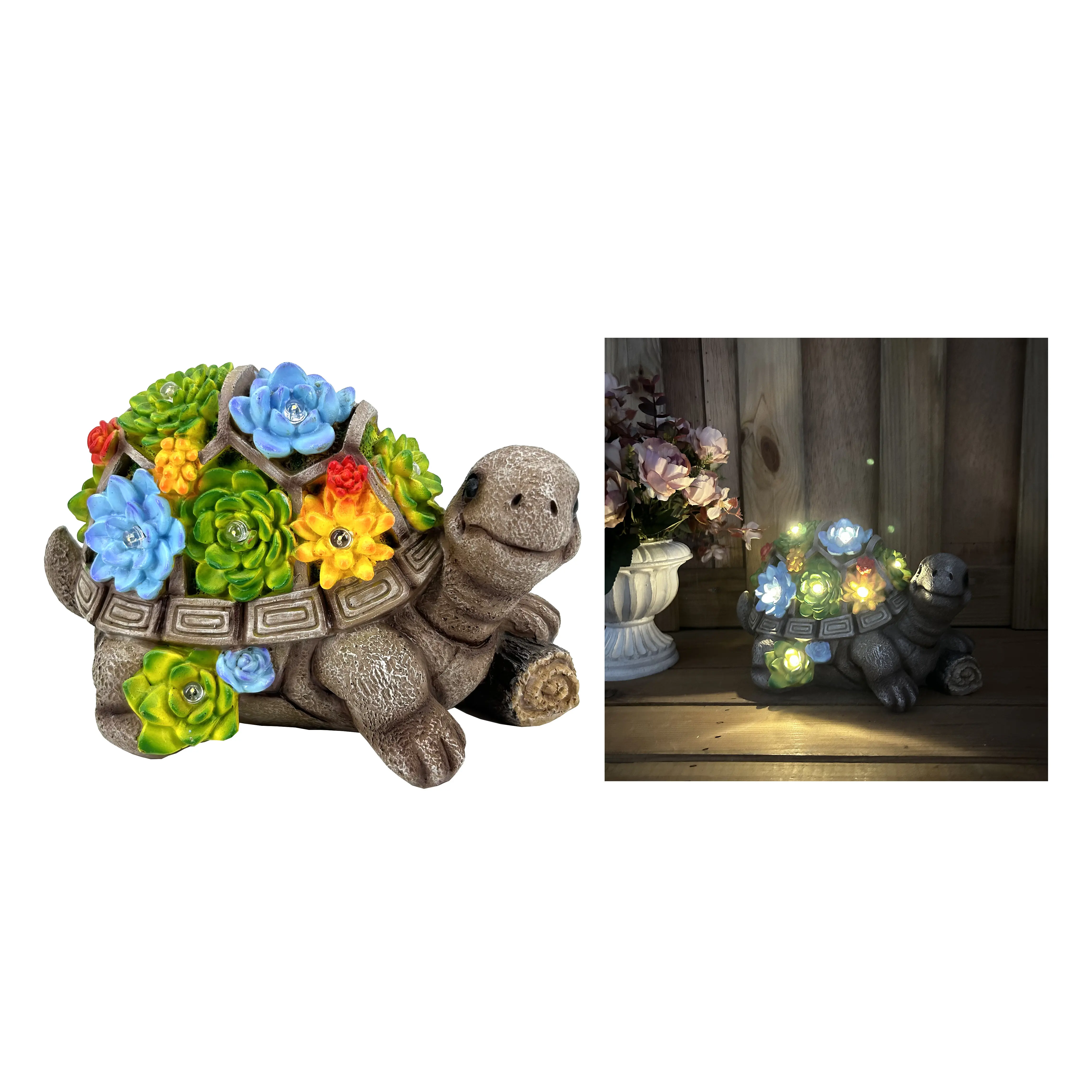 Outdoor Resin Turtle With Succulent Flower Solar Light Decor Ornaments ...