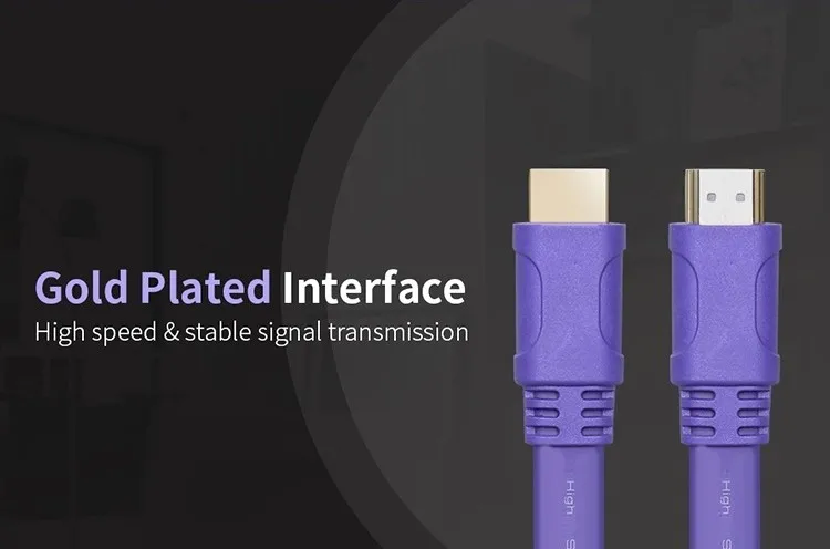 High end 24K gold plated flat design 3D 1080P 4K hdmi cable - ANKUX.COM