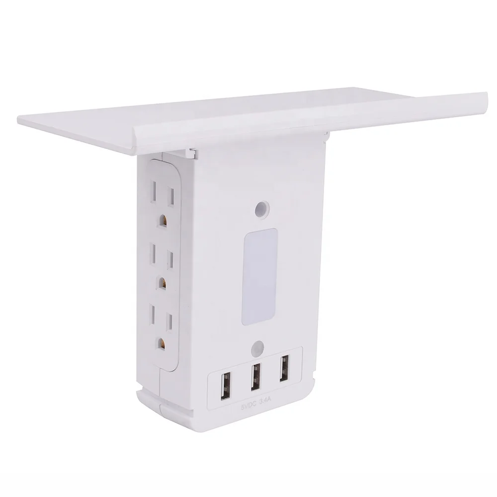 6 ac outlet usb plug wall outlet shelf usb plug socket with night light