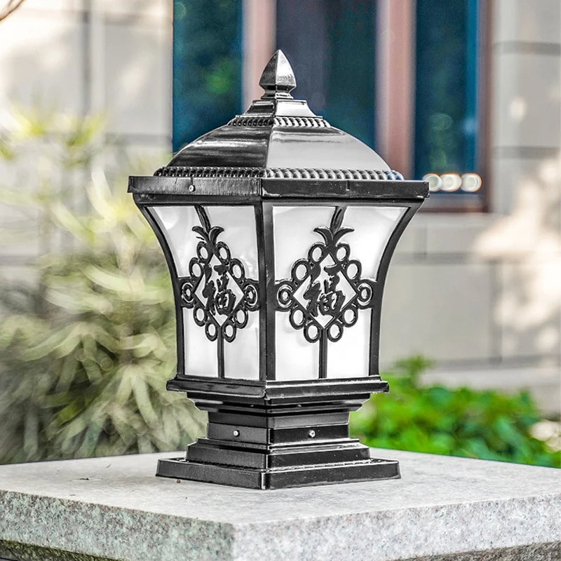 Modern Retro Solar Waterproof Aluminum Pillar Lamp European Column Gate ...