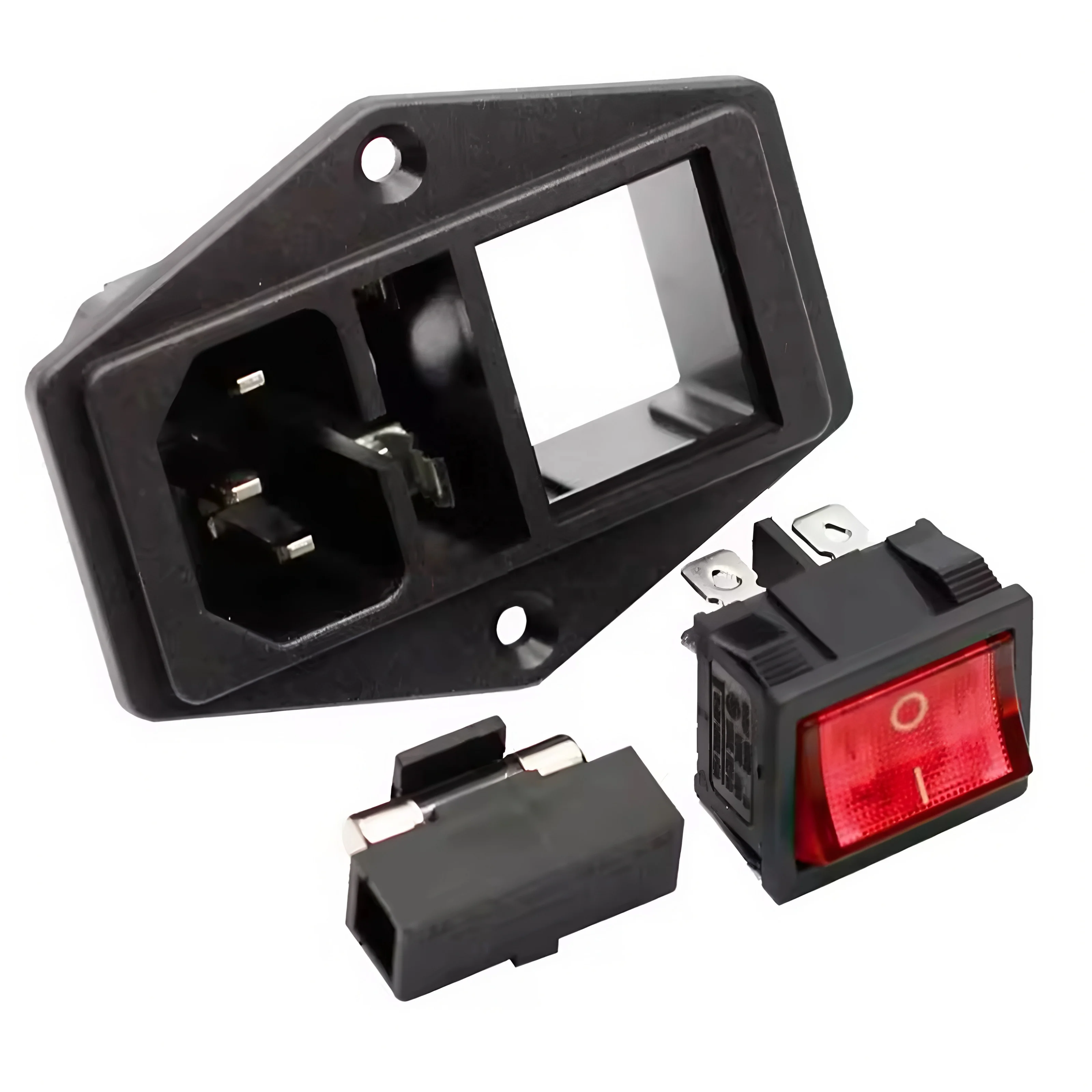 Electrical Switches Socket Iec320 C14 Fuse Outlet With Red Lamp Rocker