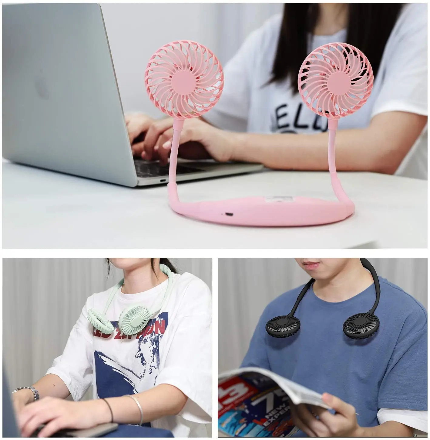 Portable Neck Fan,Xinge Rechargeable Usb Led Mini Electric Hanging Neck Band Cooling Fan With