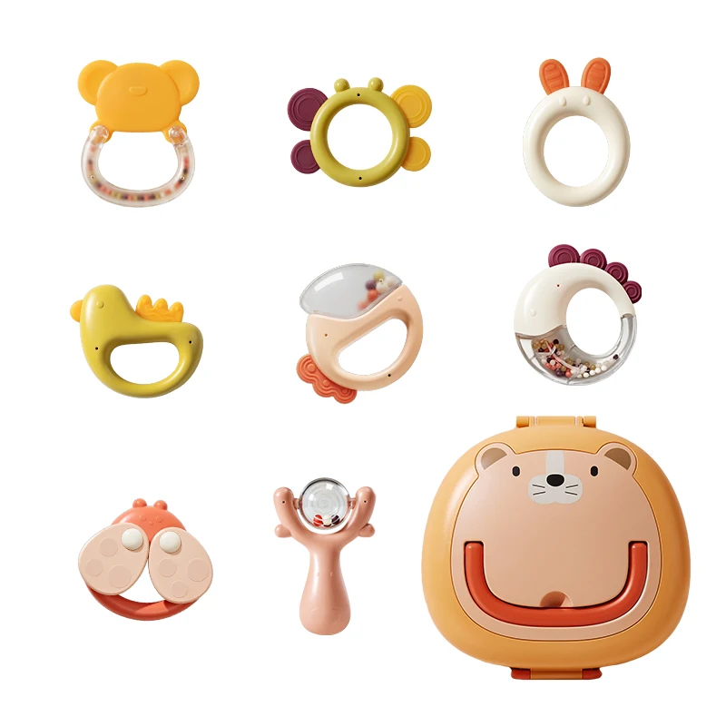 
BabyGo 8Pcs/Set Baby Rattle Set Puzzle Early Education Newborn Teether Bite Boiled Disinfection 0-1 Years Old For Baby Set 