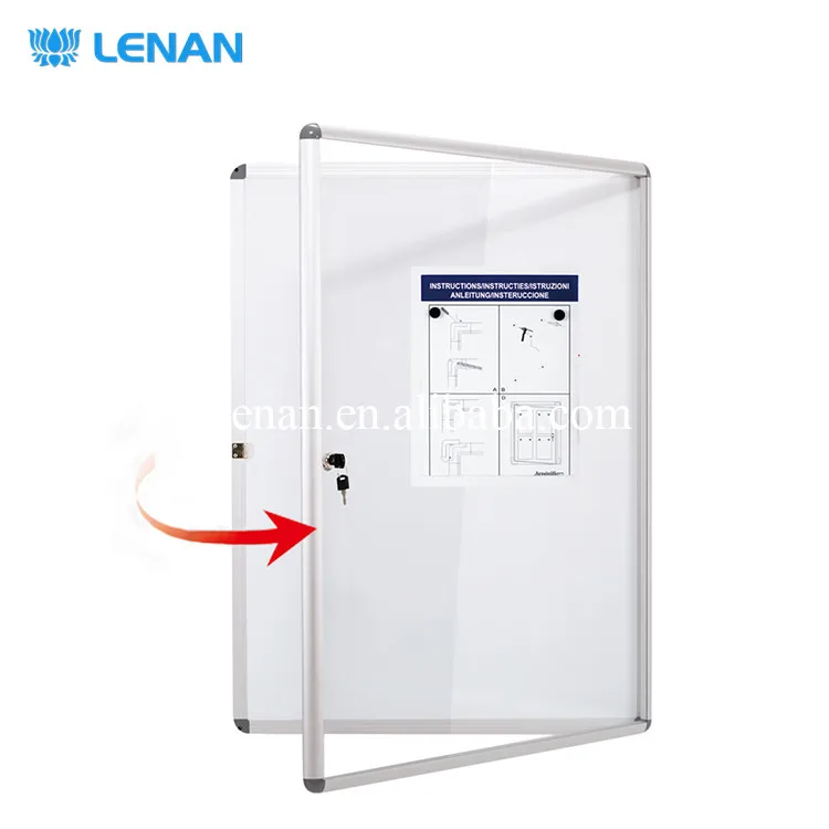 Standard Sizes Lockable Cork Notice Board Acrylic Glass Door Aluminum