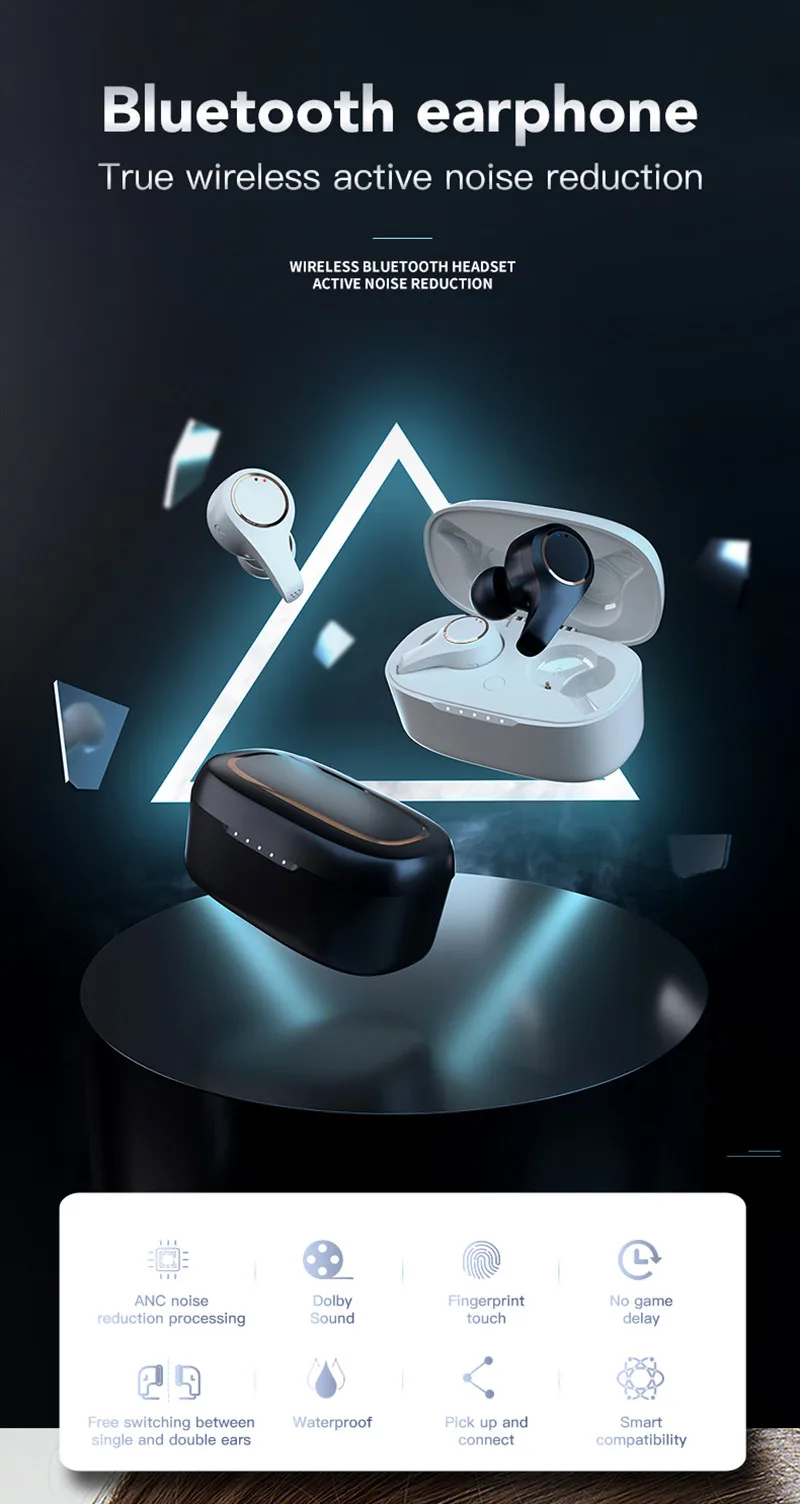 Airoha Chipset Tws V5.0 Wireless Earphone G08 Anc Headphone Led Battery ...