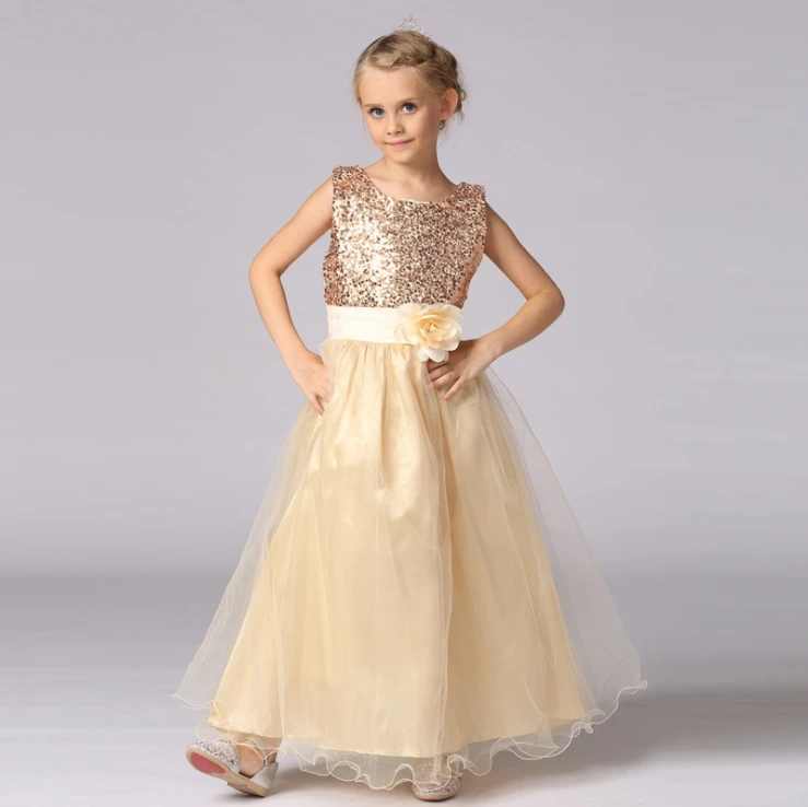 Children's wedding princess dress sequined waist flower dress performance