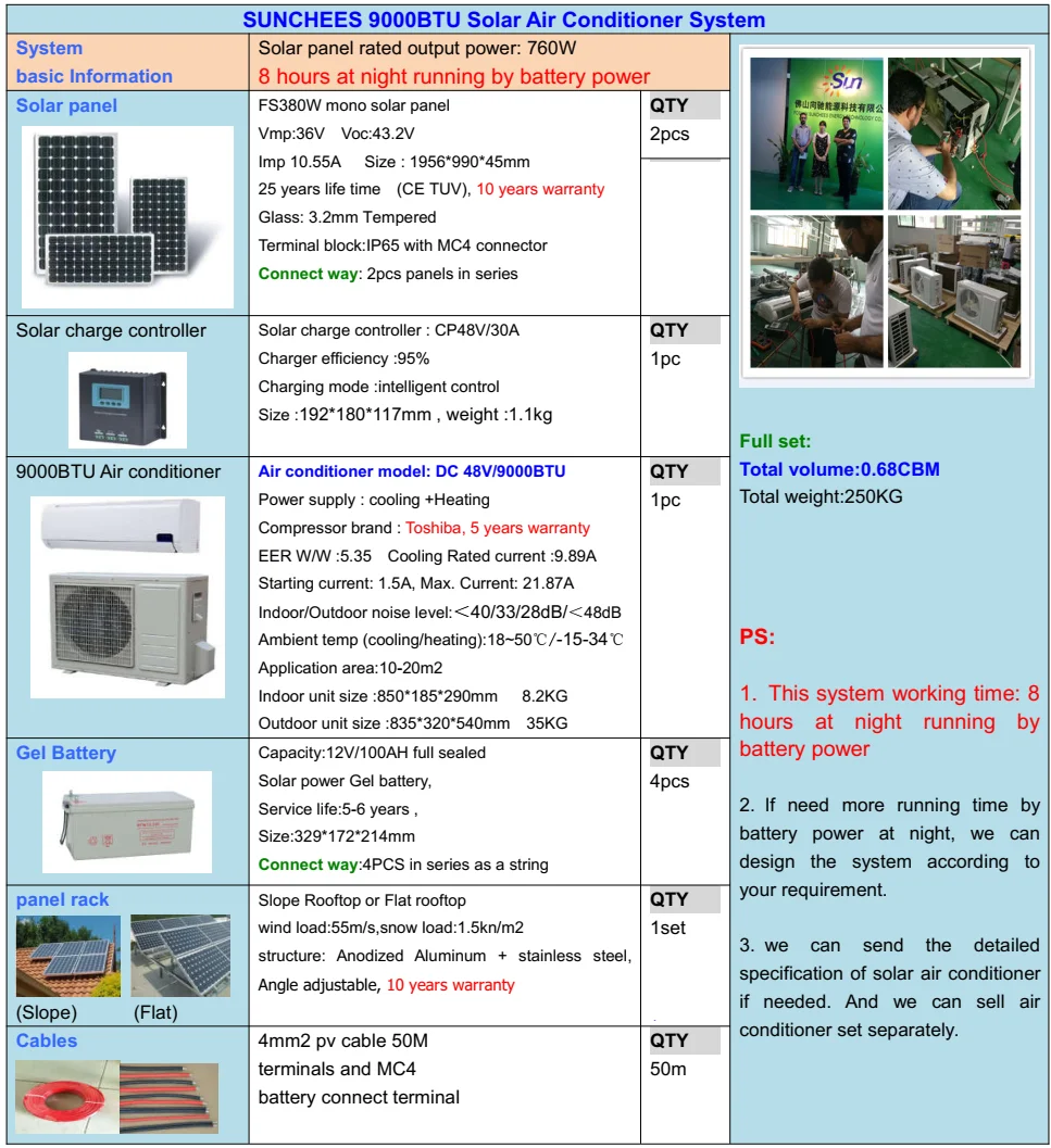 solar air conditioner price split solar DC48V 9000 BTU air condition