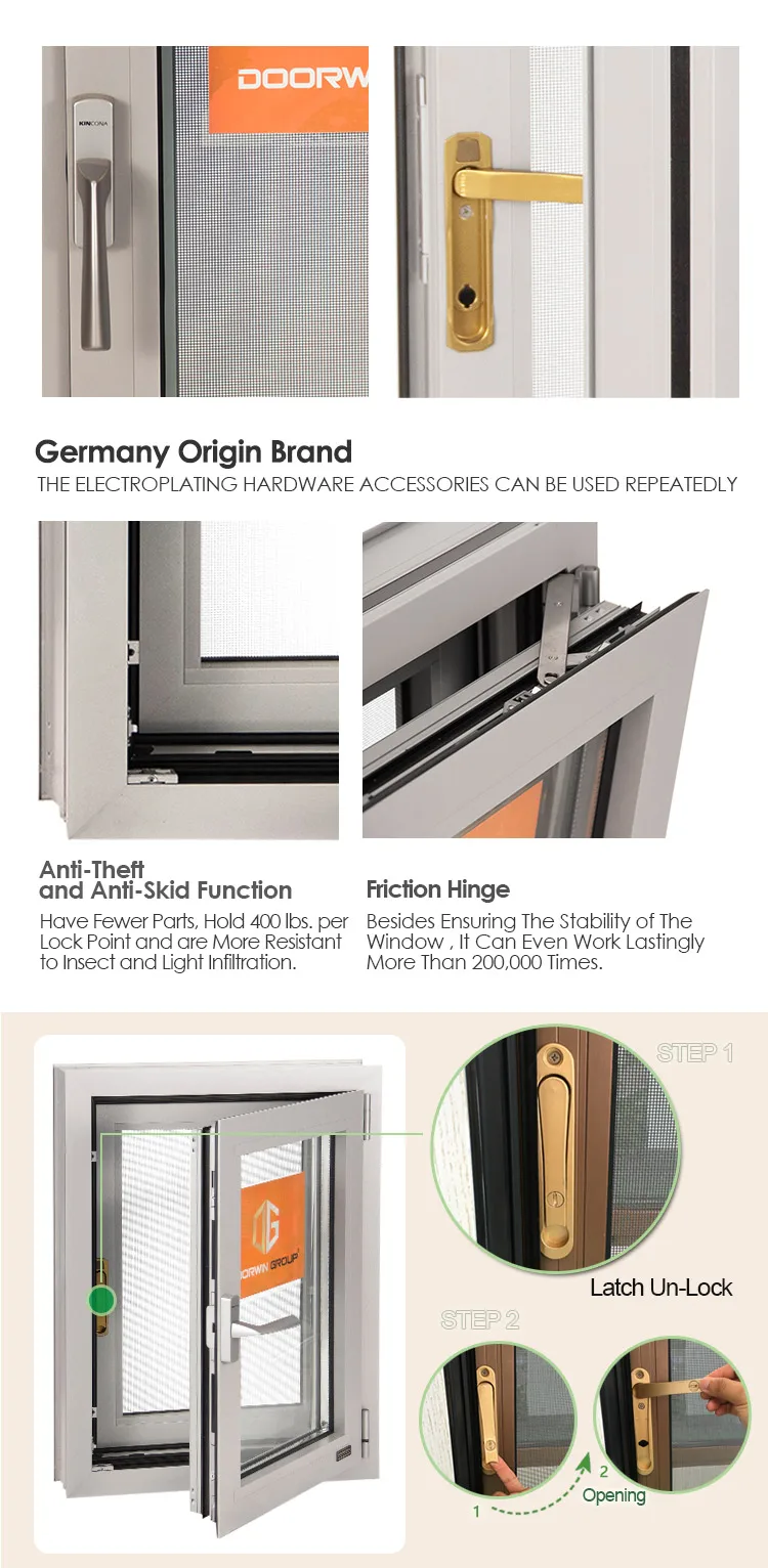 Australia and USA  hot sale modern design aluminum casement window triple glazing configuration tilt and turn windows