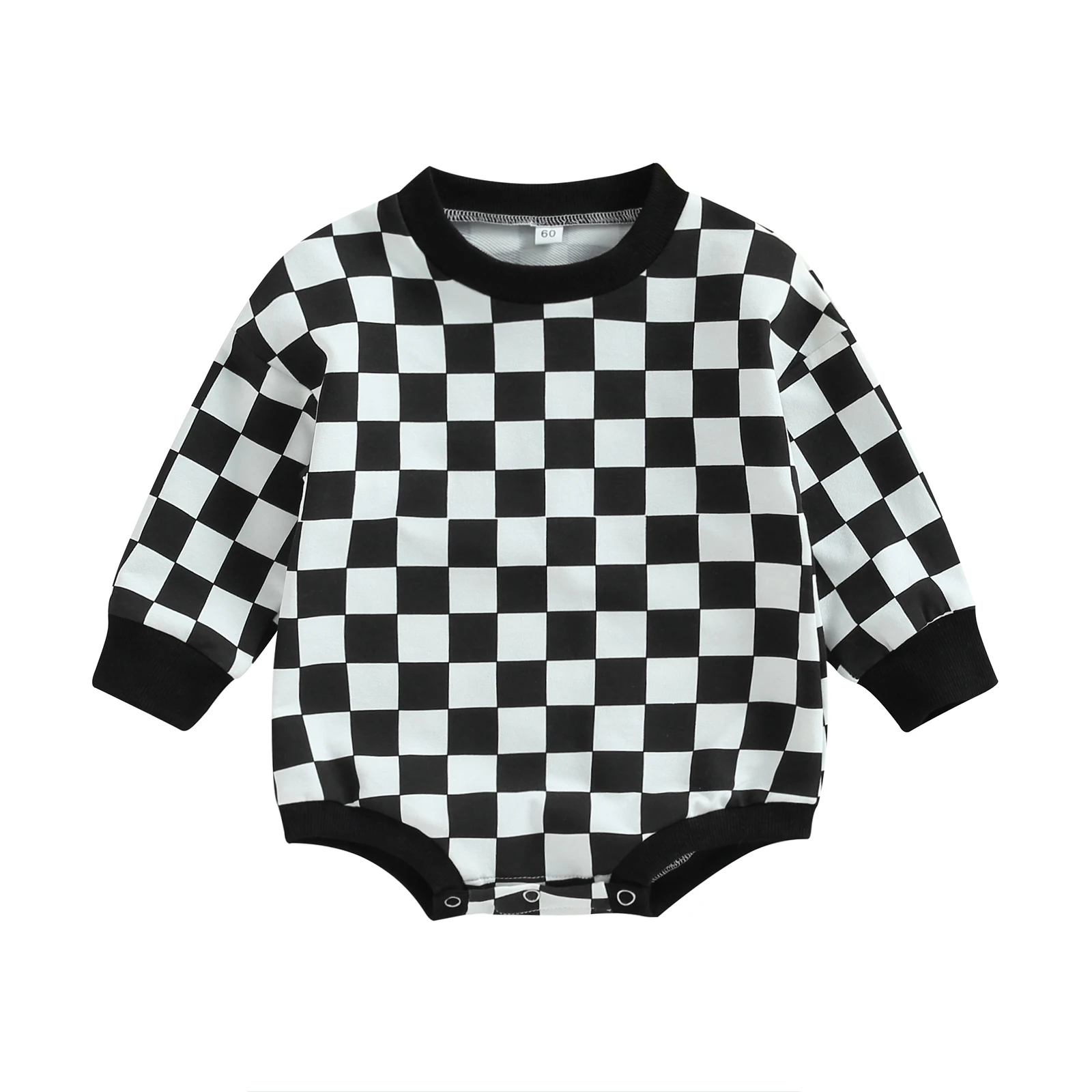 2023 Fall Retro Checkerboard Baby Boy Girl Oversized Sweatshirt Romper