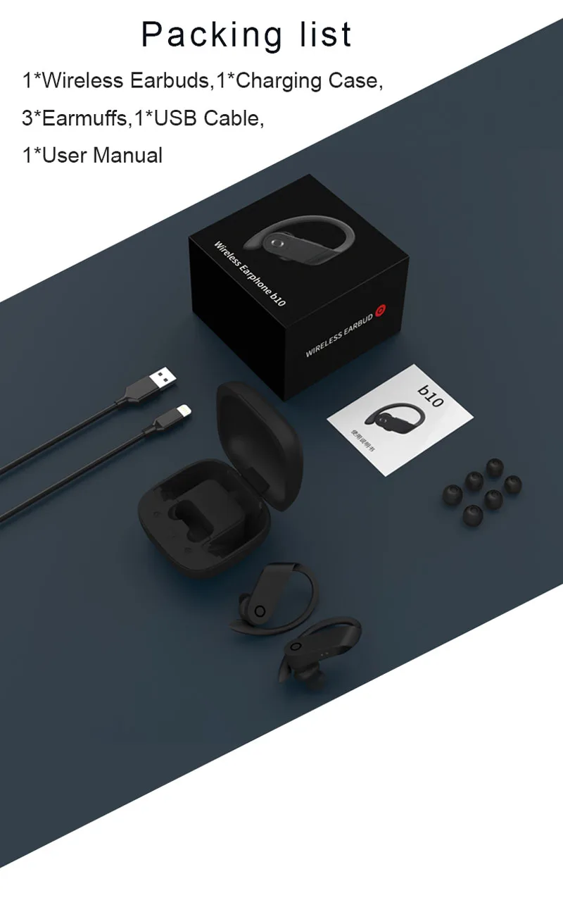 B10 Earhook Noise Reduction Sport Wireless Bt Siri Tws Earbuds Tws