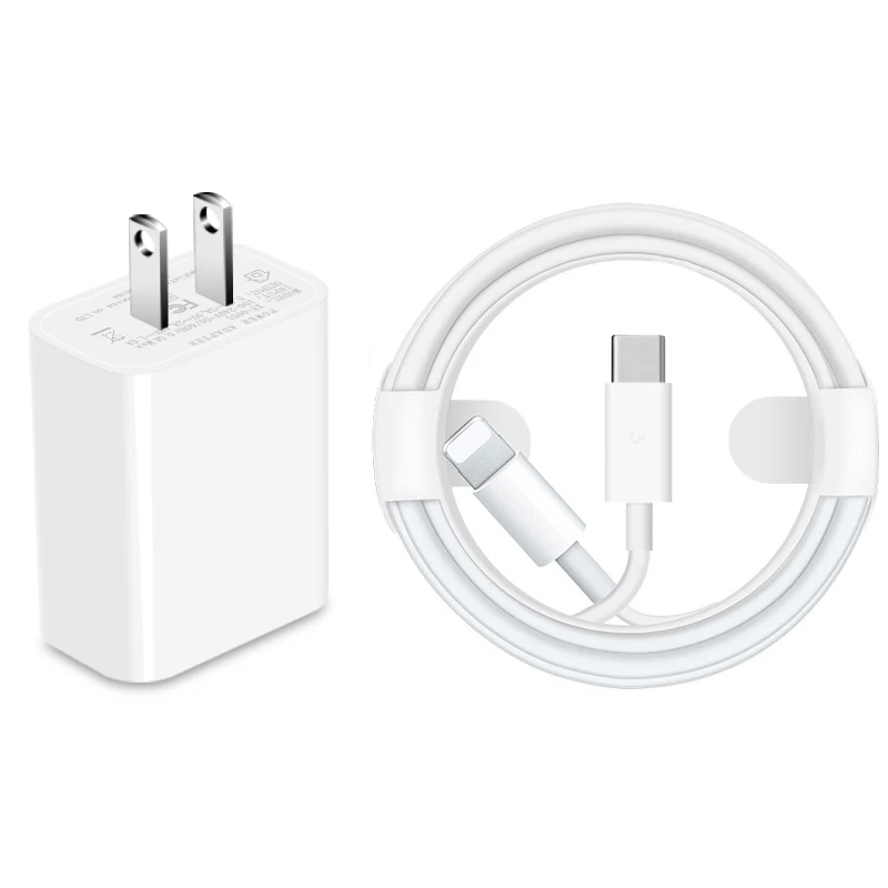 

Type C PD 18W fast charging data charger cable usb c and usb wall charger for iphone mobile phone charge lightningcable, White