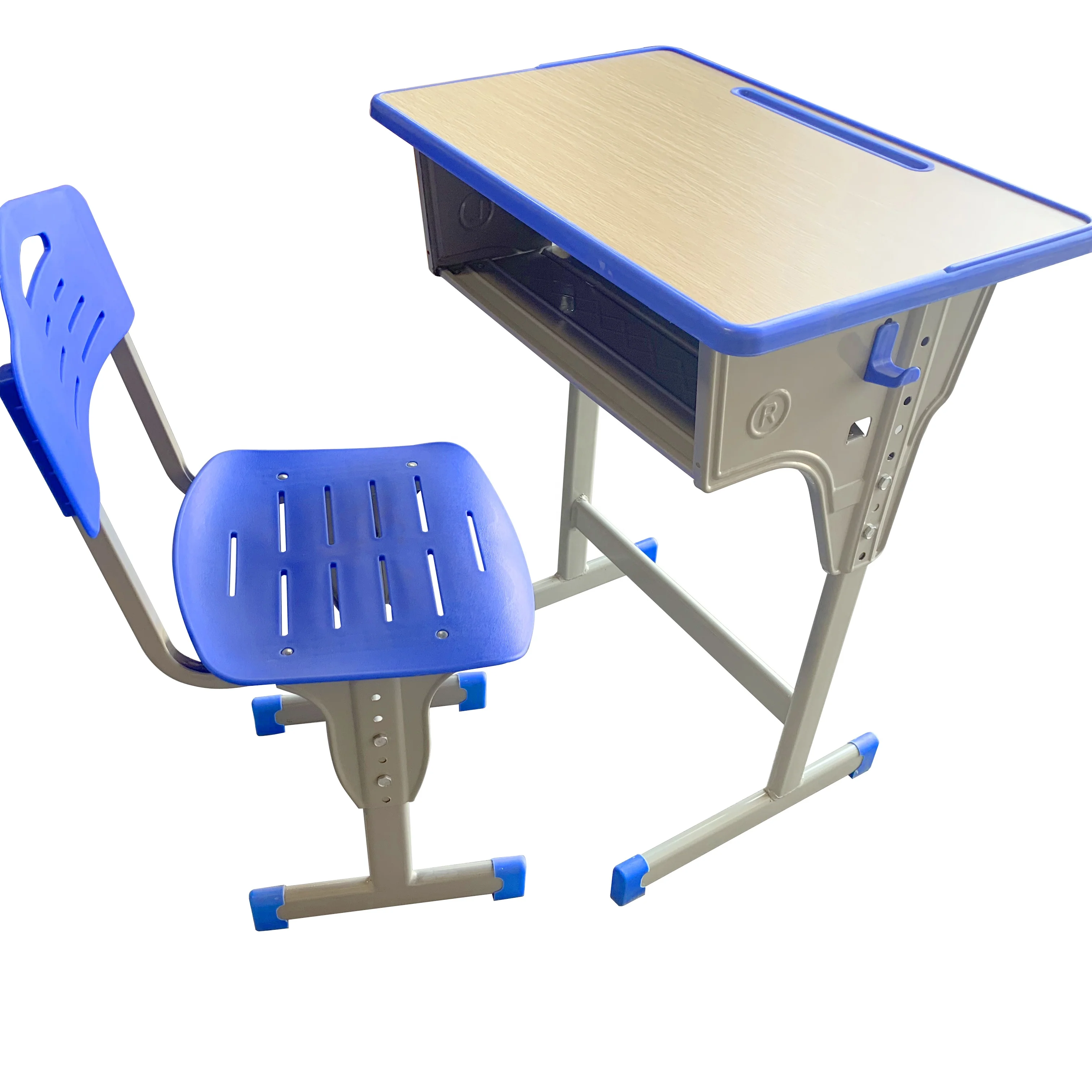 
2020 New model wooden plastic student desk and chair adjustable school desk set 