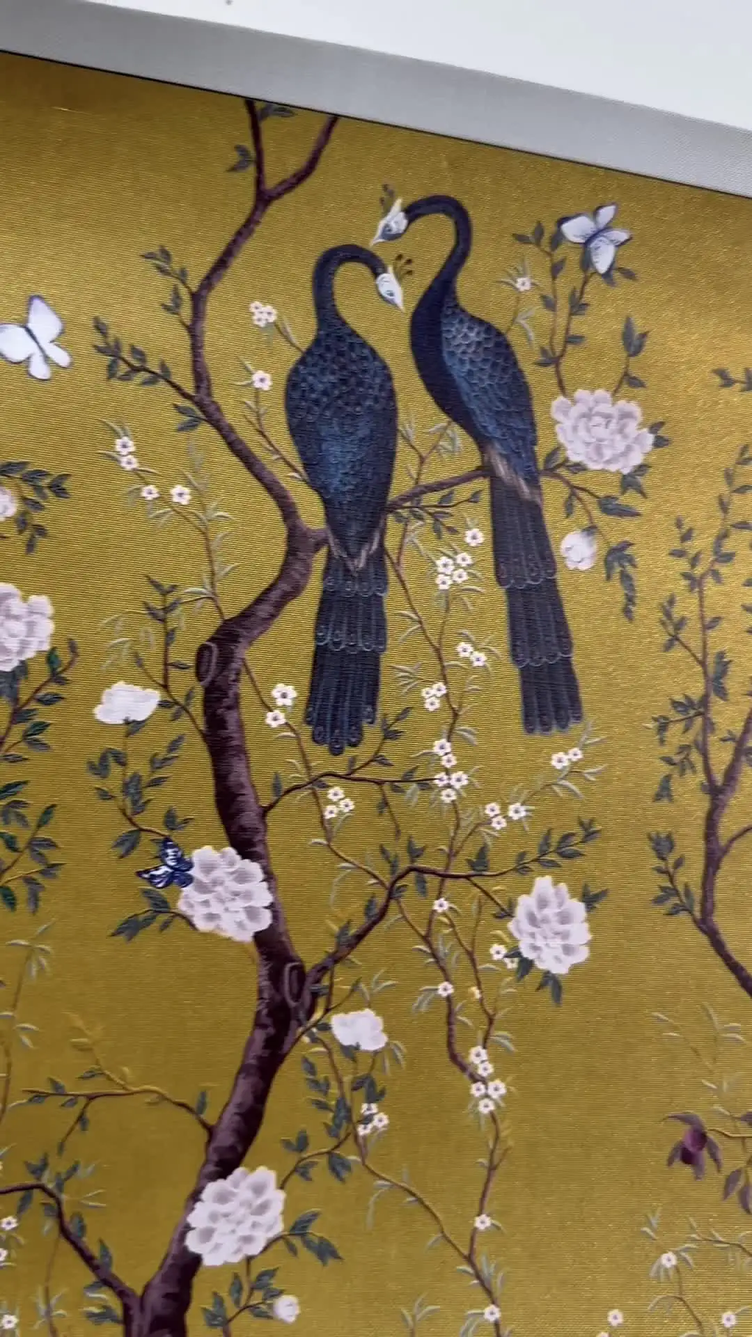 Custom Luxury 3D Chinoiserie Peacock Floral Hand Painted Wallpaper