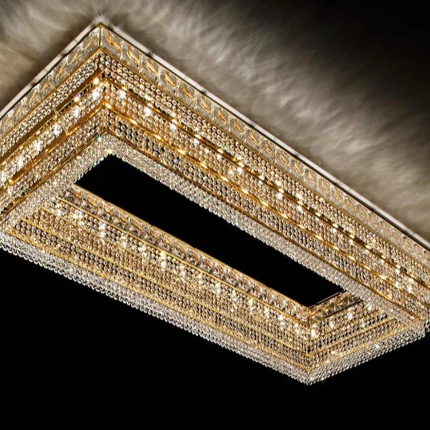 hotel project Large Crystal chandelier Ceiling Light with Gold Frame