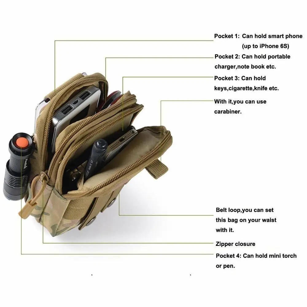 Outdoor camouflage tactical pockets molele sports pockets male multifunctional waterproof mobile phone bag outdoor running pouch