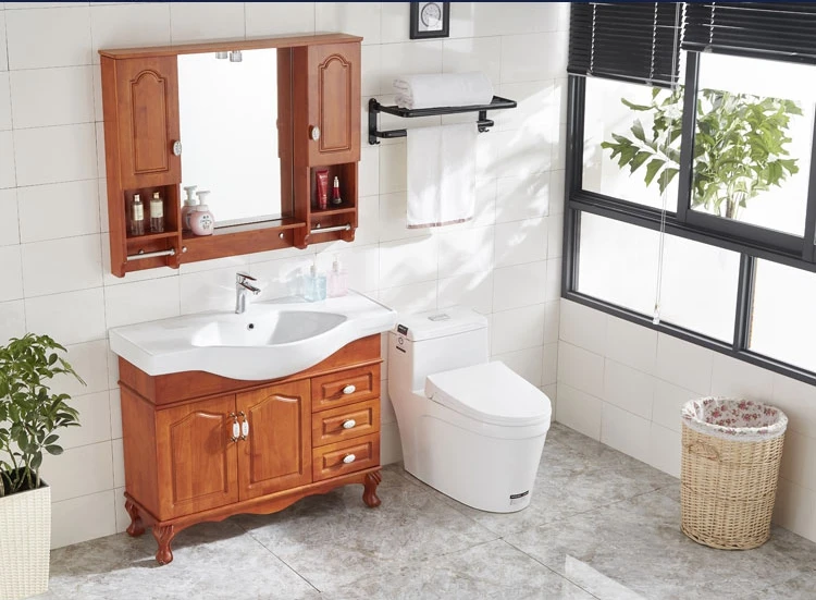 Floor-mounted solid wood bathroom cabinet combination wash basin European modern minimalist wash table
